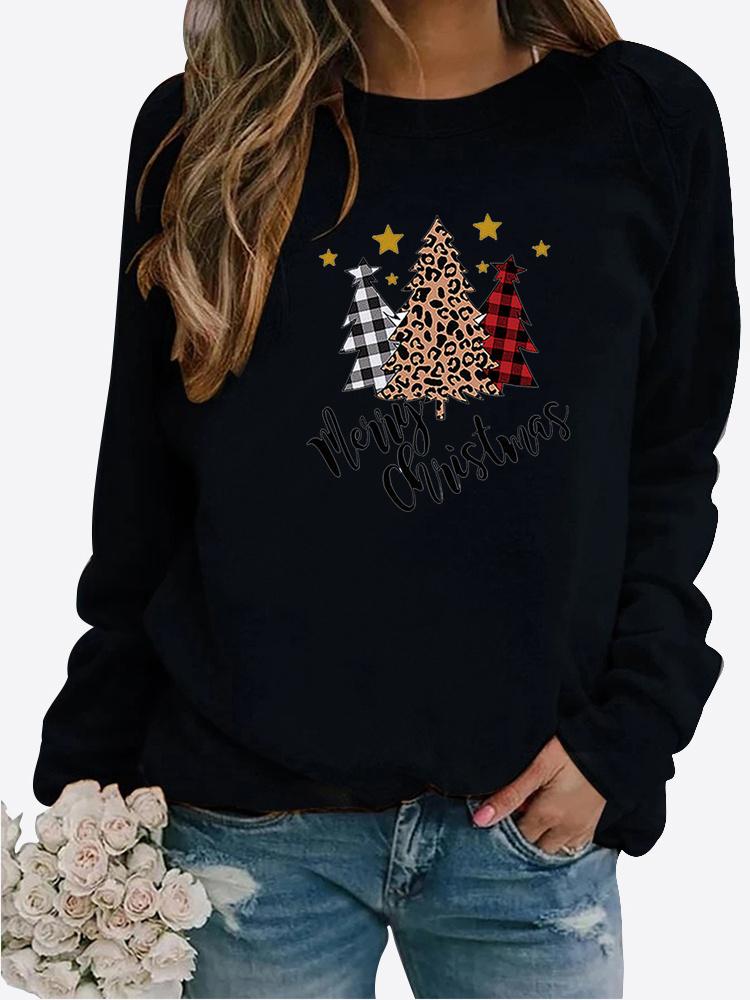 Women's Winter Printed Round Neck Comfortable Sports T-shirt Plus Size Casual Long Sleeve Tops Sweatshirt Printed Sweater Pullover