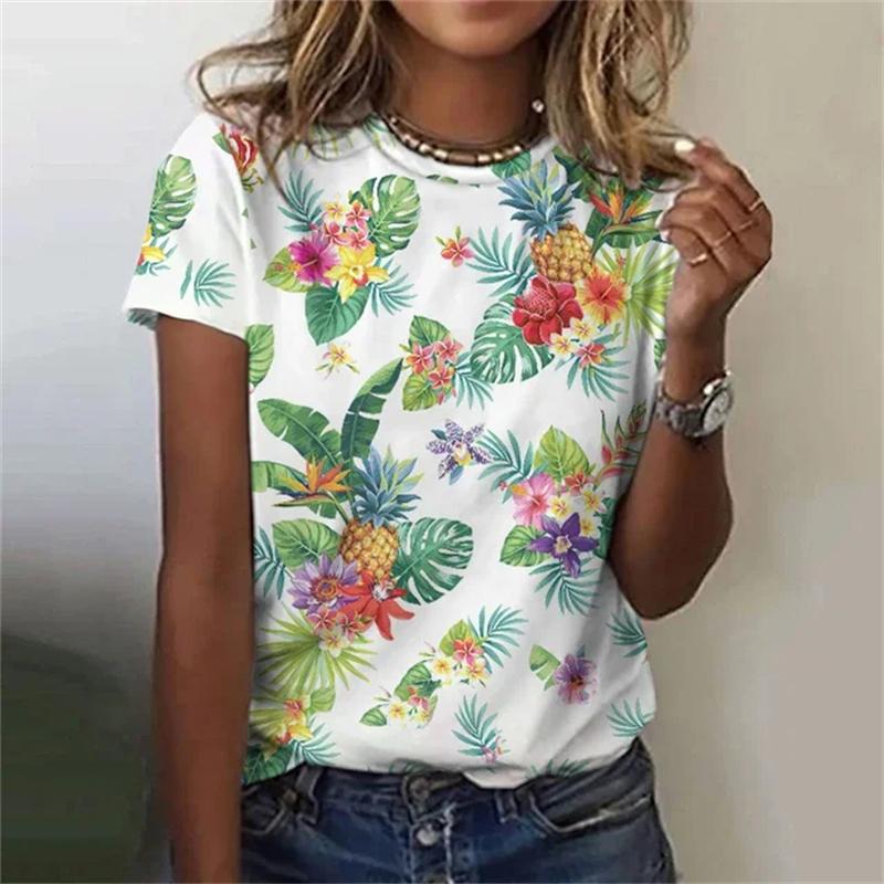 Модная женская футболка с 3D-цветочным принтом, повседневная, с круглым вырезом и коротким рукавом, летняя, свободного покроя, уличная одежда, футболки, блузки