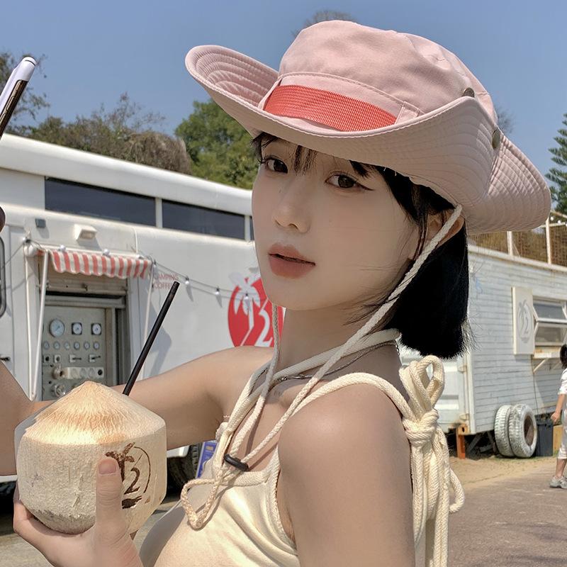 Розовая ковбойская шляпа в стиле вестерн, женская летняя горячая шляпа для альпинизма и кемпинга, с большими полями, солнцезащитная шляпа для рыбалки