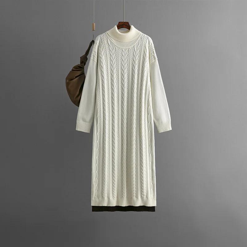 Зима 2024 Новое женское трикотажное теплое длинное платье-свитер женское осеннее модное свободное утолщенное трикотажное винтажное платье Vestido
