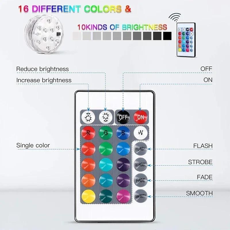 Pool Light With Remote Control Operated Pond Lights,IP68 Waterproof Submersible Led Lamp,16Color Shower Bathtub Underwater