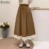 Womens Casual Elastic Waist Loose Lace Splice Long Skirts