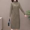Autumn Winter Mid-length Knitted Dress Women's Solid Color Pullover Dress Thickened Half High Collar Bottoming Knitted Pockets Dress