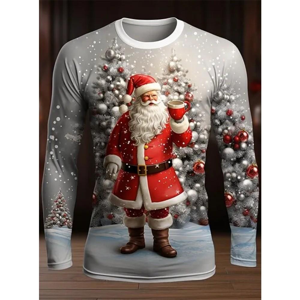 Fashionable Design Men's Long Sleeved T-shirt 3D Printed Christmas Pattern Casual Men's Street Minimalist Harajuku Outdoor