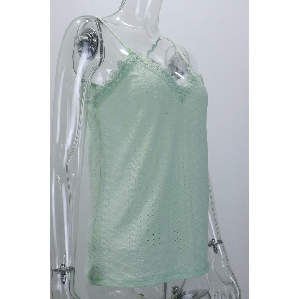 Летняя новая женская майка-топ на бретелях с V-образным вырезом и кружевом