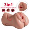 3 In 1 Pocket Pussy Male Masturbator Sex Toys with Realistic Textured Mouth Vagina and Tight Anal Masturbator Deep Throat Oral Male Sex Toys
