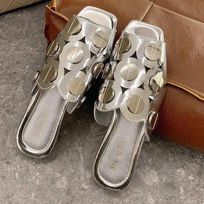 Дизайнерские женские шлепанцы на толстой подошве Элегантные босоножки на каблуке Женская обувь 2025 Роскошные брендовые шлепанцы Вечернее платье Новые Mujer Zapatos