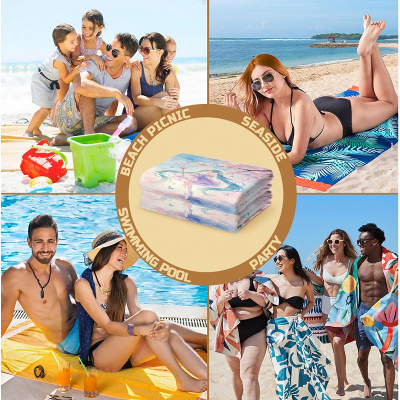 Cartoon Anime Character Beach Towel, Hatsune Miku Sakura Design, Fast Drying Towel for Beach, Camping, Vacation & Daily Use