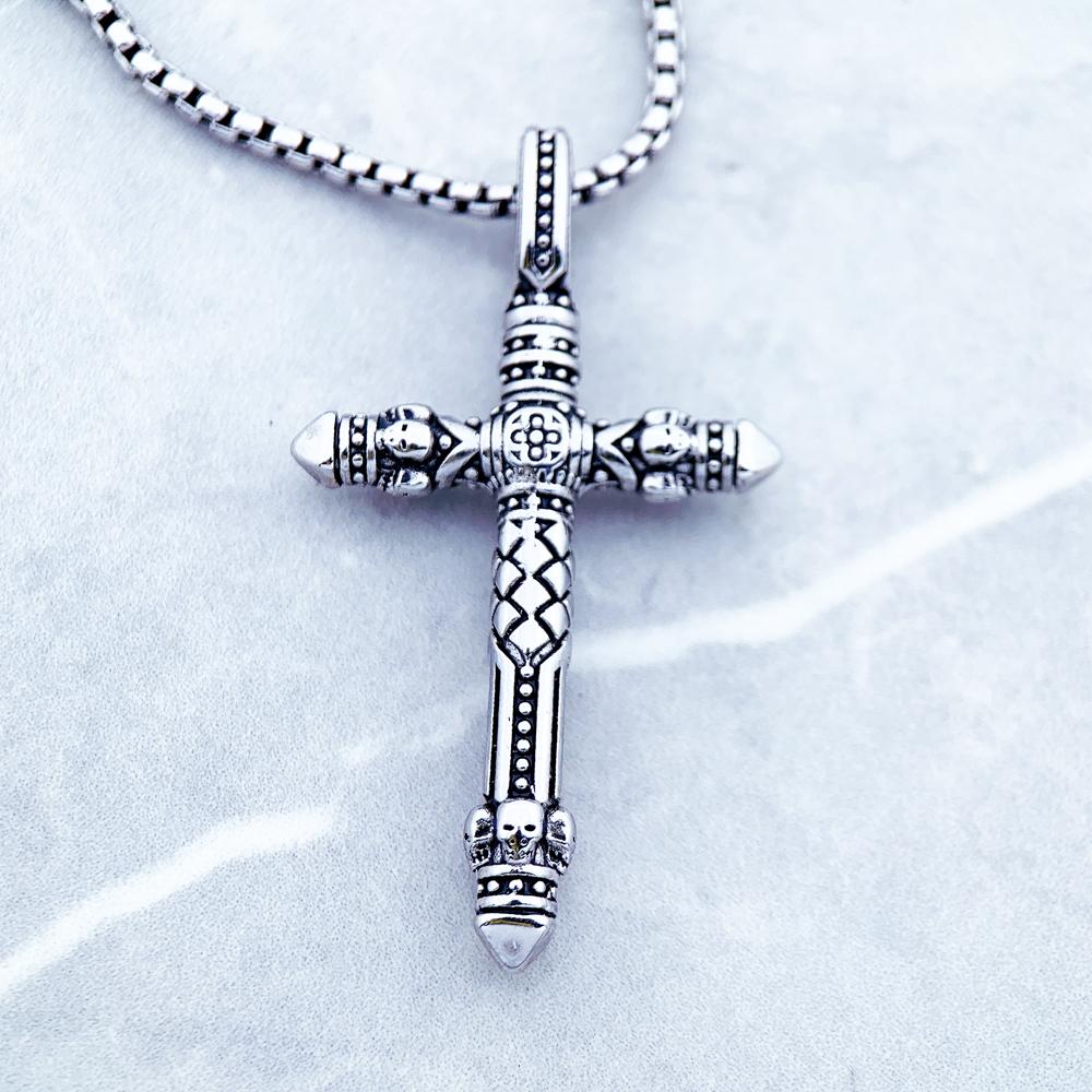 Cross Black Link Necklace, New Chain Fashion Jewelry Europe Rhodium Plated Rebel Bijoux Gift For Men & Women
