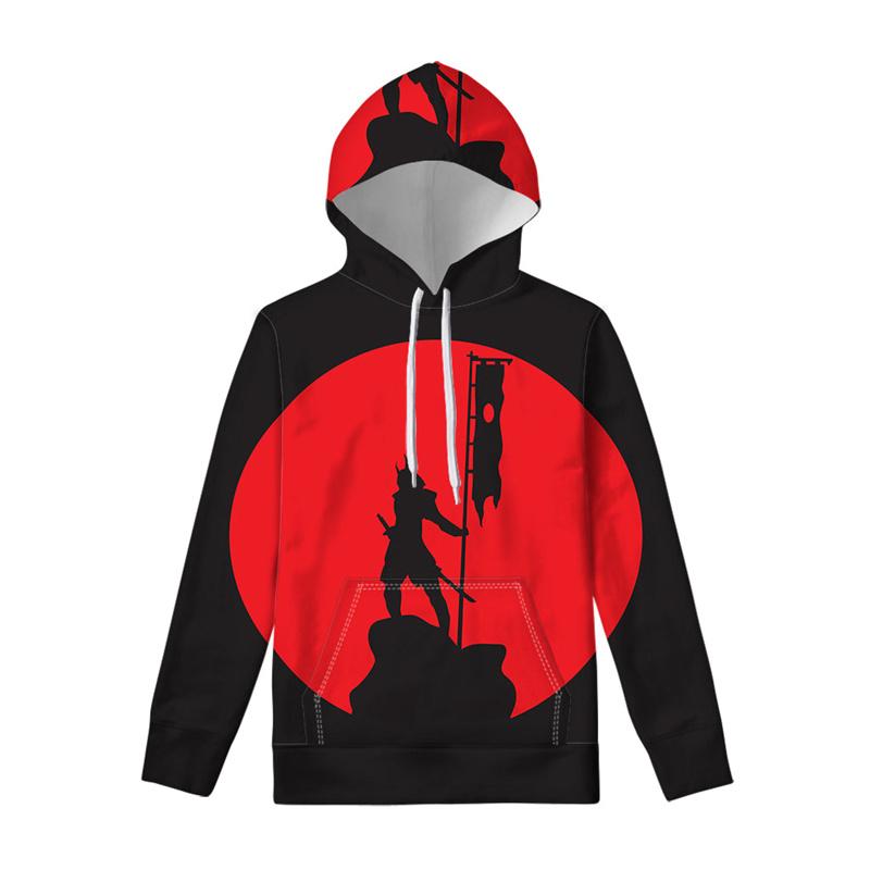 Толстовка с капюшоном с рисунком японского самурая для мужчин, женщин, детей, толстовки с 3D-принтом, с длинными рукавами, свободная толстовка с капюшоном, повседневные топы-пуловеры