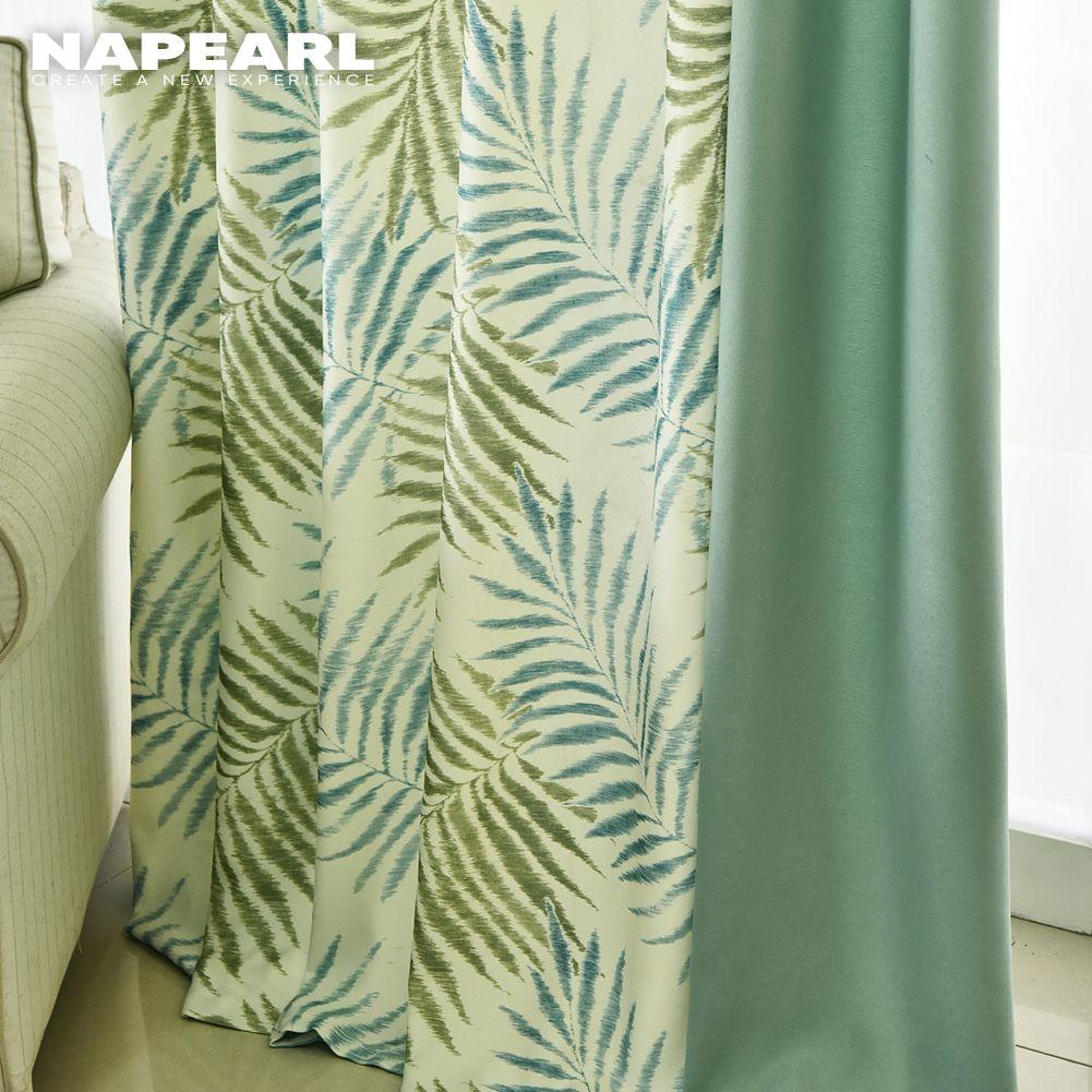 1PC Summer Curtains Green Curtain Printed Leaves Blackout for Seaview Room French Window NAPEARL