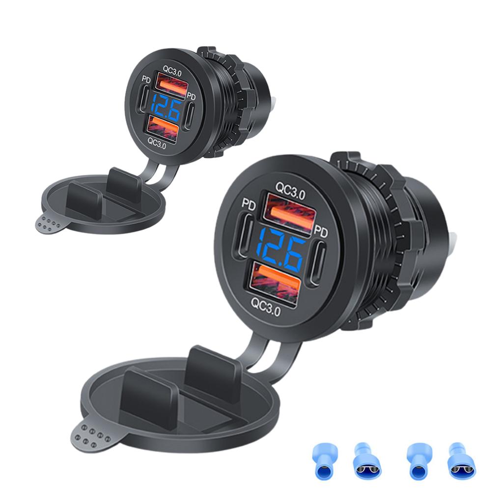 96 Вт PD3.0 + QC3.0 4-портовое быстрое автомобильное зарядное устройство со светодиодным дисплеем - iPhone Samsung Huawei совместимо с водонепроницаемым корпусом