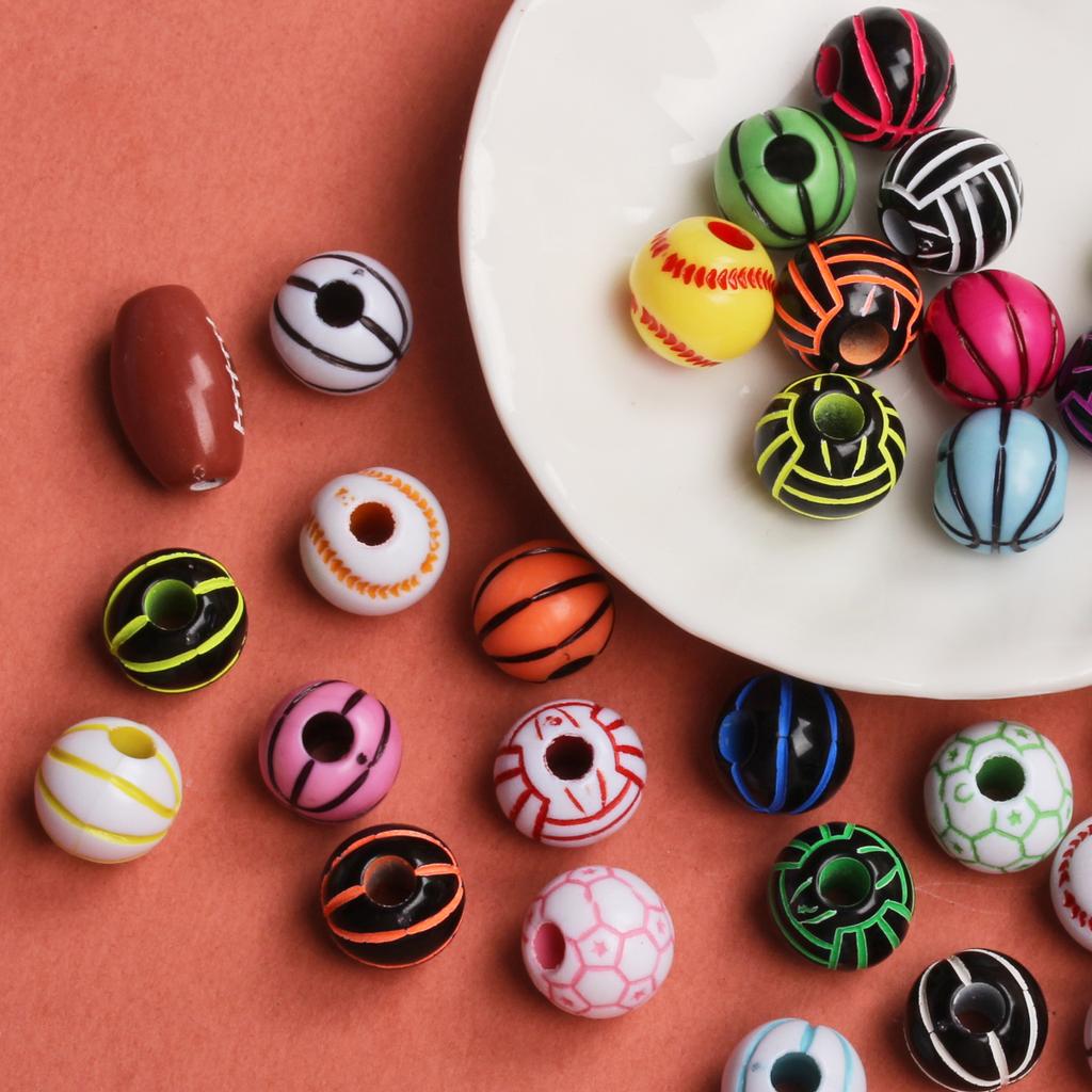 Хорошие подвески, круглые футбольные бусины с отверстием, акриловые, 5 шт., свободные бусины, футбольный мяч, 11 мм, 15,5 мм, баскетбольные браслеты, принадлежности для изготовления ювелирных изделий