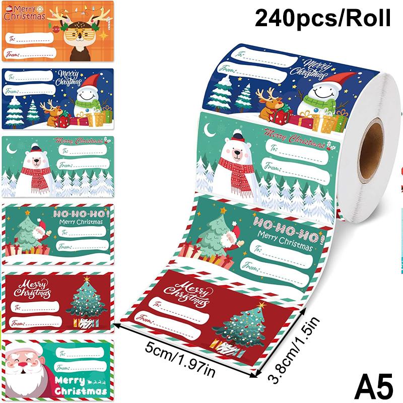 200-500Pcs Christmas Stickers Christmas Tree Santa Hat Self-Adhesive Gift Tags Pvc Gift Wrapping Seals Decals Party Decorations