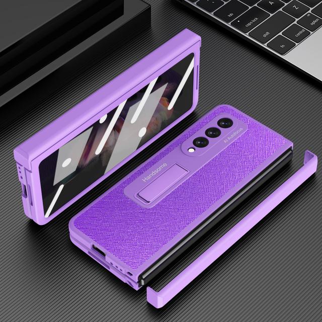 Hinge Cross Pattern Case For Samsung Galaxy Z Fold 3 5g Cover With Kickstand Shell -Membrane Shell For Galaxy Z Fold 4 5g Fundas