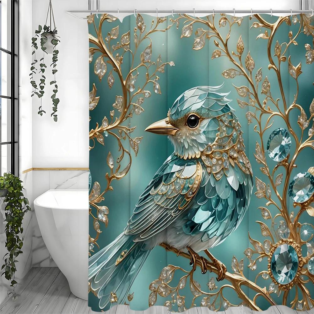 Креативная шторка для душа Blue Bird Tree Jewel, Декоративная шторка для душа для ванной комнаты, Водонепроницаемая шторка для душа с крючками