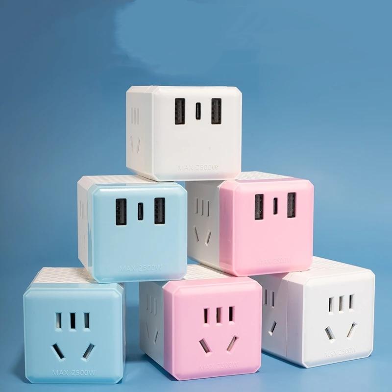 Портативная кубическая розетка с USB-портами для зарядки, несколько AC-розеток для дома, офиса, путешествий, деловых поездок