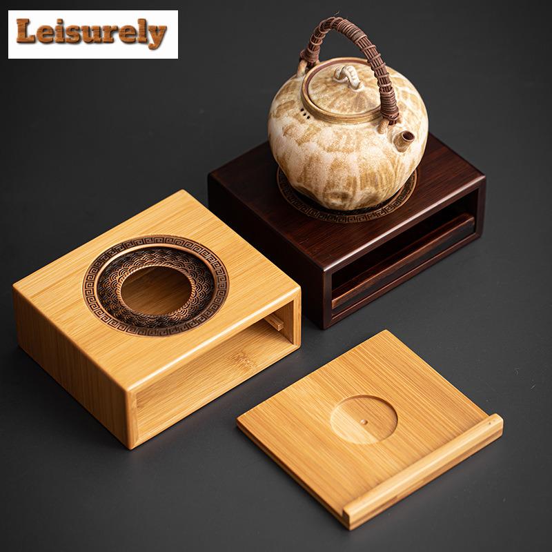 Zne Bamboo Teapot Warmer Роскошный чайник для заваривания чая с подогревателем свечей Набор Trivet Tea Veve Kettle Stand Поднос для подачи чая Аксессуары Орнамент