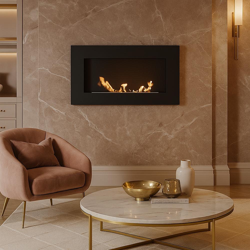 Wall Mounted Bioethanol Fireplace DELTA FLAT Black TÜV