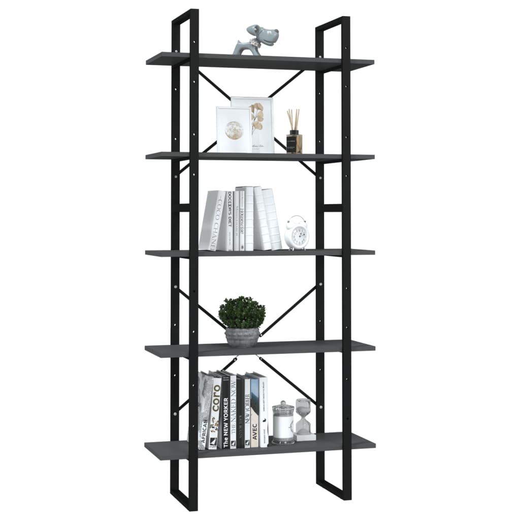 5 Shelf Bookcase Gray 31.5 x 11.8 x 68.9 in (80 x 30 x 175 cm) Engineered Wood