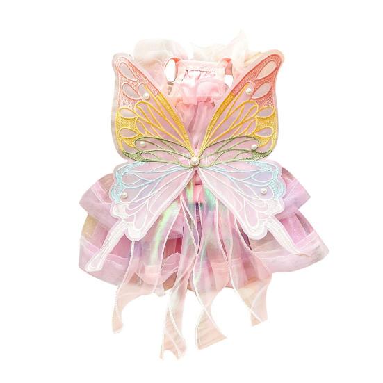 Платье Принцессы для Собаки Тонкое Кошка Радужная Юбка с Бабочками Летнее Платье-пачка с Кружевом для Маленьких и Средних Собак Кошек