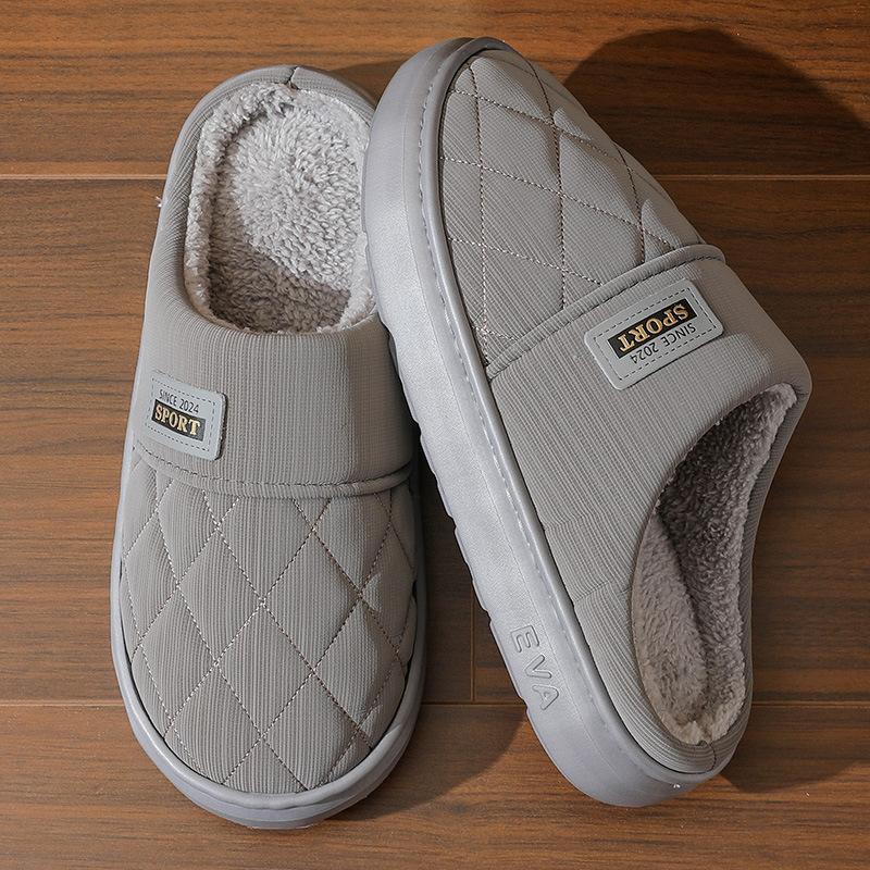 Men Winter Plus Velvet Cotton Slippers Casual Warm Thick Soled Large Size Anti Slip Indoor Shoes 38-47