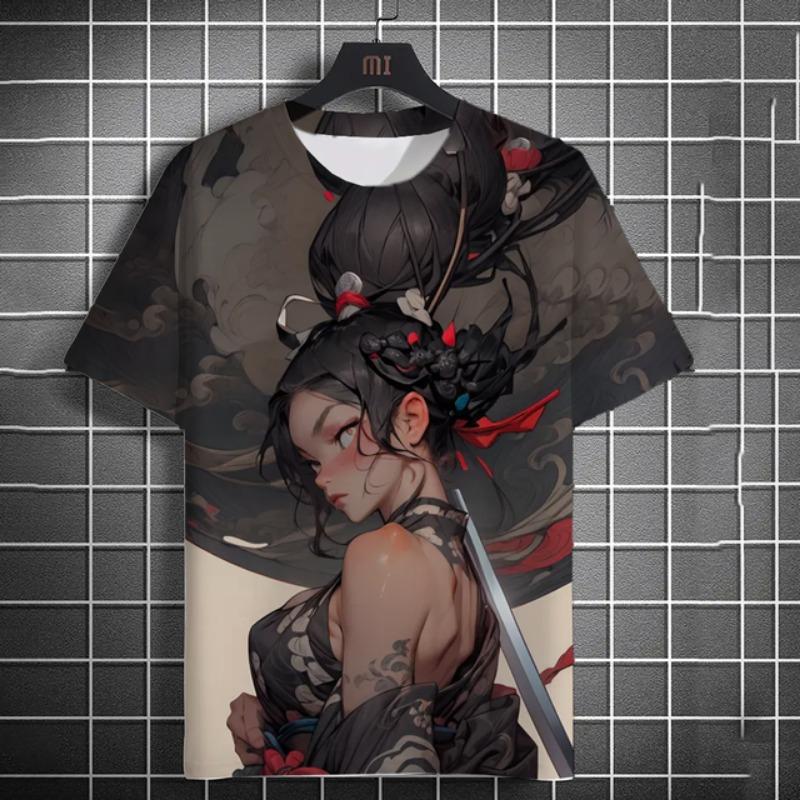 Men's T-shirt 3D Printed Anime Goddess Back Tattoo Print T-shirt Casual Loose Short Sleeved T-shirt Men's Home Clothing Top