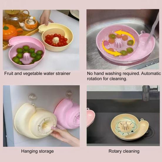 Дренажер в форме улитки Автоматическая мойка для фруктов Спиннер Миска и дуршлаг Многоцелевая корзина для мытья и слива овощей для кухни Ягода Вращающаяся мойка