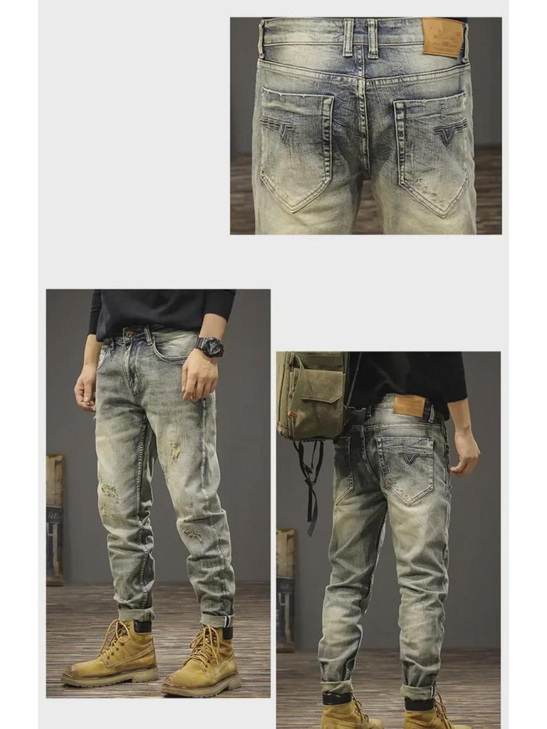 Мужские облегающие рваные джинсы скинни в стиле ретро - модная коллекция весна/лето