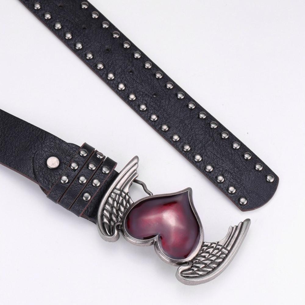 Trendy Punk Rivet Belts Double Hole Eyelet Grommet Buckle Waist Belt Casual PU Leather Waistband