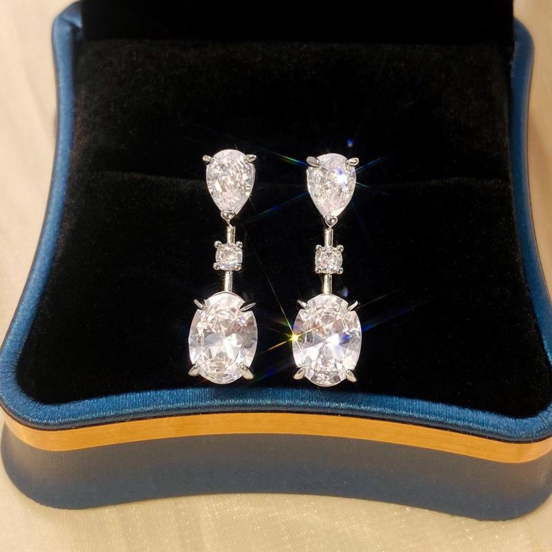 Huitan Dainty Drop Earrings with Geometric Crystal CZ Color Daily Wear Temperament Accessories for Women Fashion Jewelry