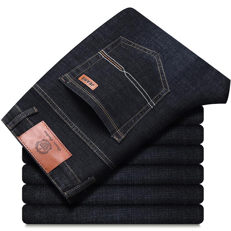 8 Types Of Blue And Black Autumn And Winter Men'S Jeans With Thick Fleece/Regular Optional Loose Straight Leg Casual Warm Outer Pants