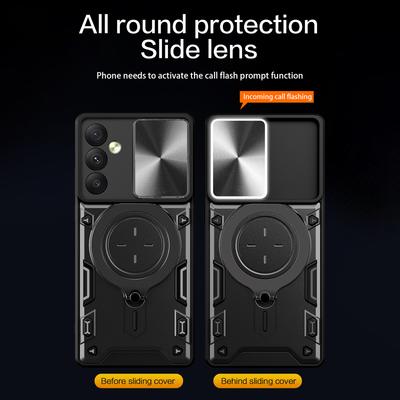 Чехол для Samsung Galaxy A54 5G с защитой камеры на выдвижной задвижке, из TPU+PC, с подставкой