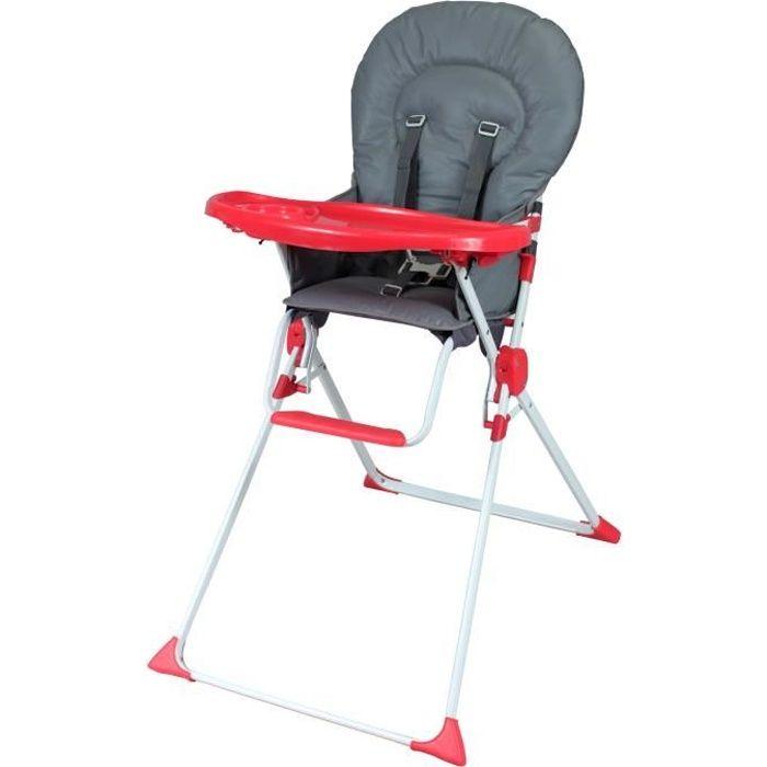 BAMBISOL Fixed High Chair - From 6 Months - Mixed - Grey and Red - PVC Seat - Removable and Adjustable Tray