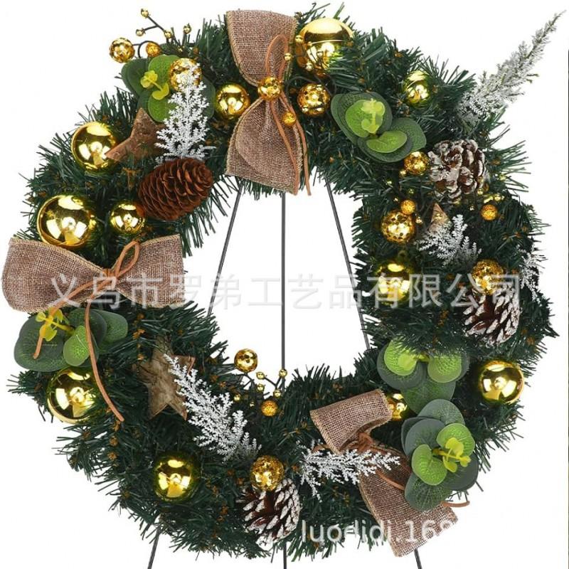 Christmas Decorations Set: LED String Lights Red Poinsettia Flowers Wreath Door Hanging Home Festive Interior