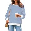 Women Striped Oversized Sweatshirt Long Sleeve Crewneck T-Shirt Split Hem Waffle Knitted Tunic Top Casual Fall Sweater