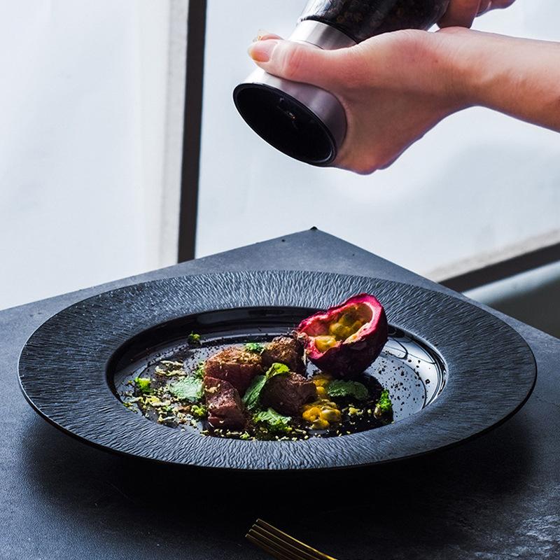 Japanese Black Steak Plate Xiaohongshu Same Western Food Plate Hotel Commercial Cooking Plate Pasta Plate Ceramic Tableware