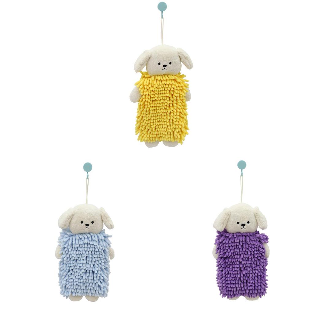 Cute Puppy Microfiber Hand Towel With Hanging Loop For Childrens Bathroom Use
