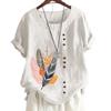 Classic Floral and Bamboo Pattern Women's Comfortable Cotton Linen Casual Tee with Round Neck and Short Sleeves S-5XL