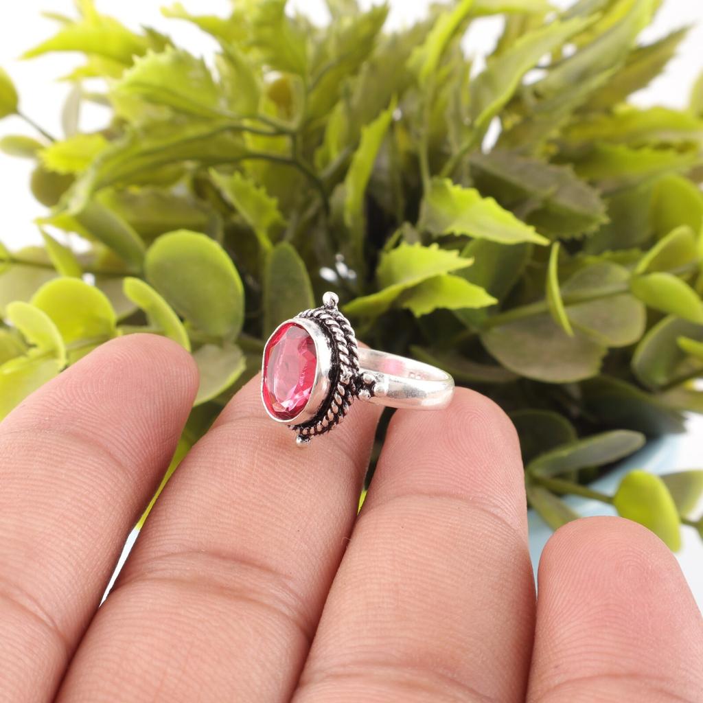 Pink Rubellite Gemstone 925 Stamped Silver Jewelry Handcrafted Ring Gift For Her RR-9-11