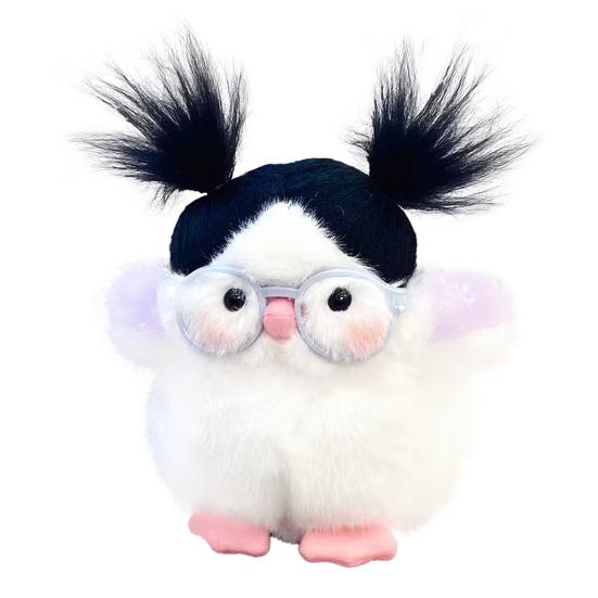Funny Bird Plush Toy Cute Fat Parrot Sparrow with Glasses & Hair Mini Palm-sized Stuffed