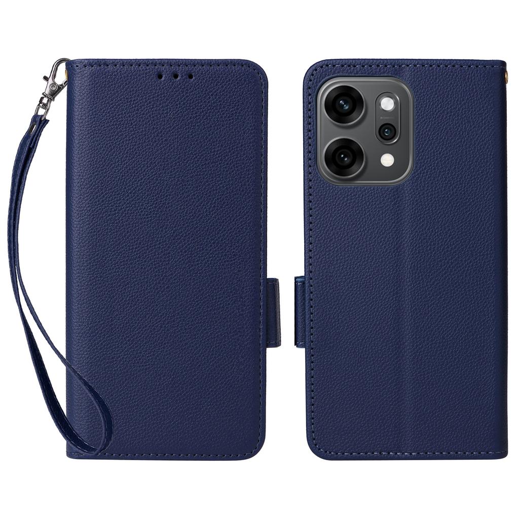 Для Oppo Reno14 5G (Глобальный) Чехол с ремешком на запястье, текстура личи, кошелек из ПУ кожи, чехол для телефона