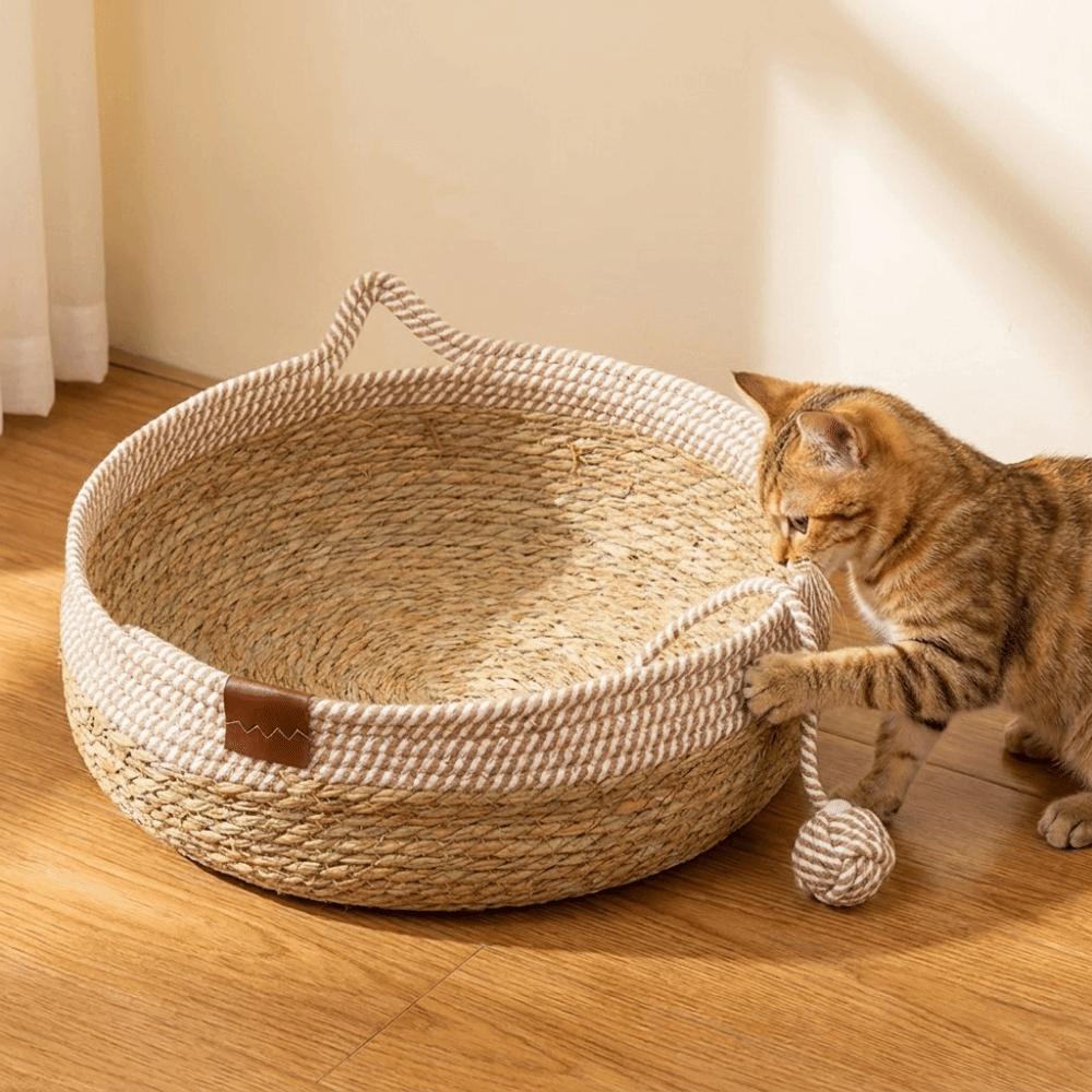 Wear-Resistant Woven Cat Nest Round Cat Scratching Baskets Pet Mat Dog Sleeping Bed Nail Trimming
