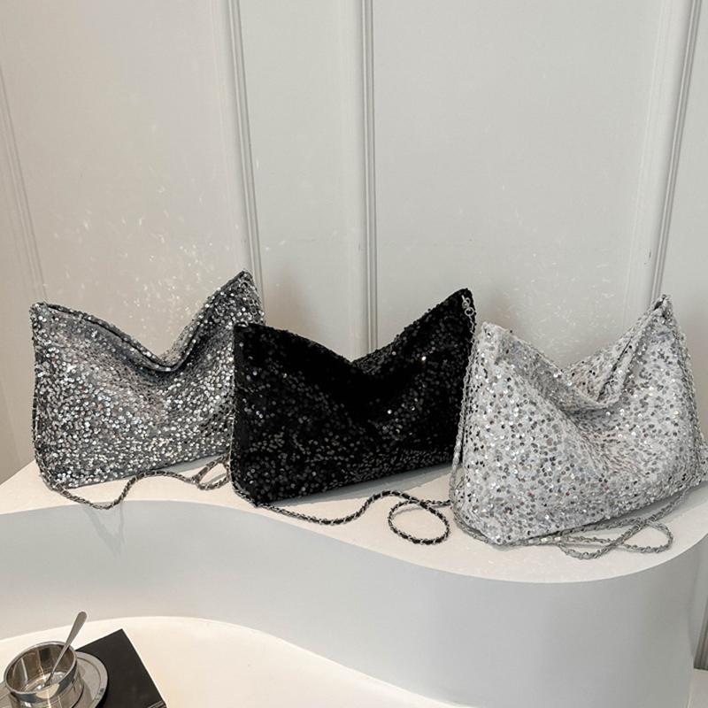 Вместительная сумка через плечо для женщин с блестками, сумка-хобо однотонная, сумка кроссбоди, модная сумка под мышкой для работы, путешествий, шопинга AVE