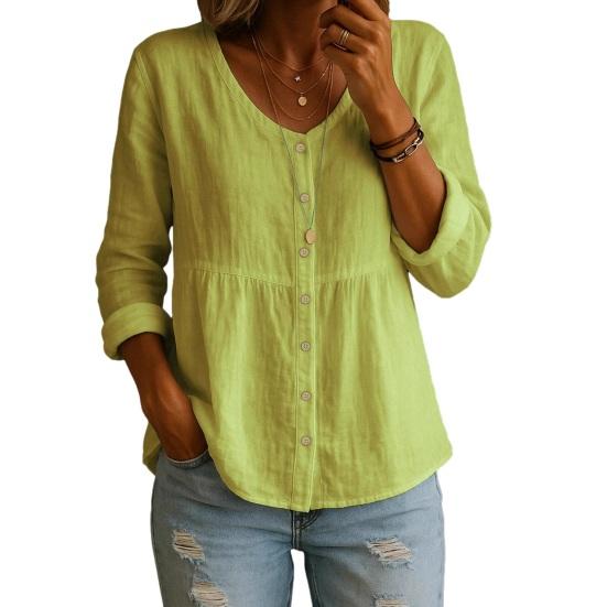 Женская рубашка с V-образным вырезом, длинным рукавом, планкой на пуговицах, рубашечные топы, А-силуэт, короткий перед, длинный задний подол, повседневная рубашка