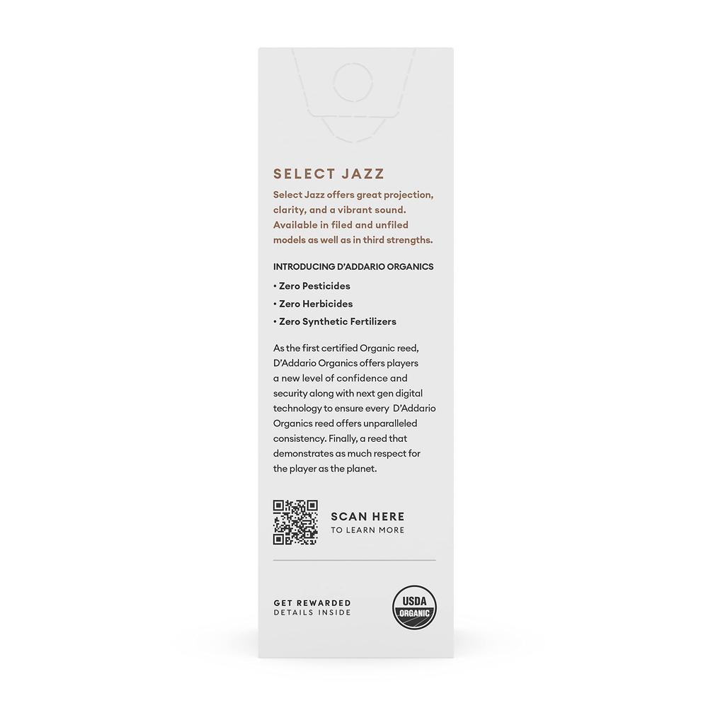 WoodWinds Select Jazz Необработанные трости для баритона USDA Organic ORRS05BSX3H D'Addario Саксофон, Сертифицированные, [Жесткость 3H], Упаковка 5 шт.