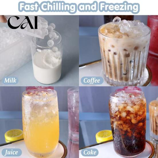 Easy Clean Ice Tray Mini Cube with Bin And Scoop, Small Round Silicone Ball Mold for Coffee Drinks, Release Stackable Freezer