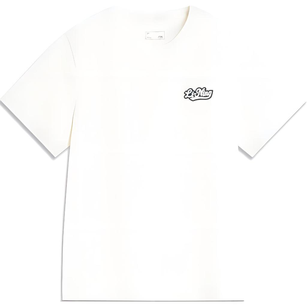 Li Ning Sports Lifestyle Series Letter Casual Breathable Comfortable Knitted Short Sleeve T Shirt Women T Shirts Off-White AHSU530-1