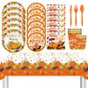 Pumpkin Thanksgiving Theme Party Tableware Set Disposable Paper Plate Paper Cup Paper Towel Pe Tablecloth Knife Fork Spoon