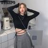 Футболки с длинным рукавом, женские укороченные топы с повязками, Harajuku Ulzzang, уличные весенние повседневные тонкие рубашки для девочек